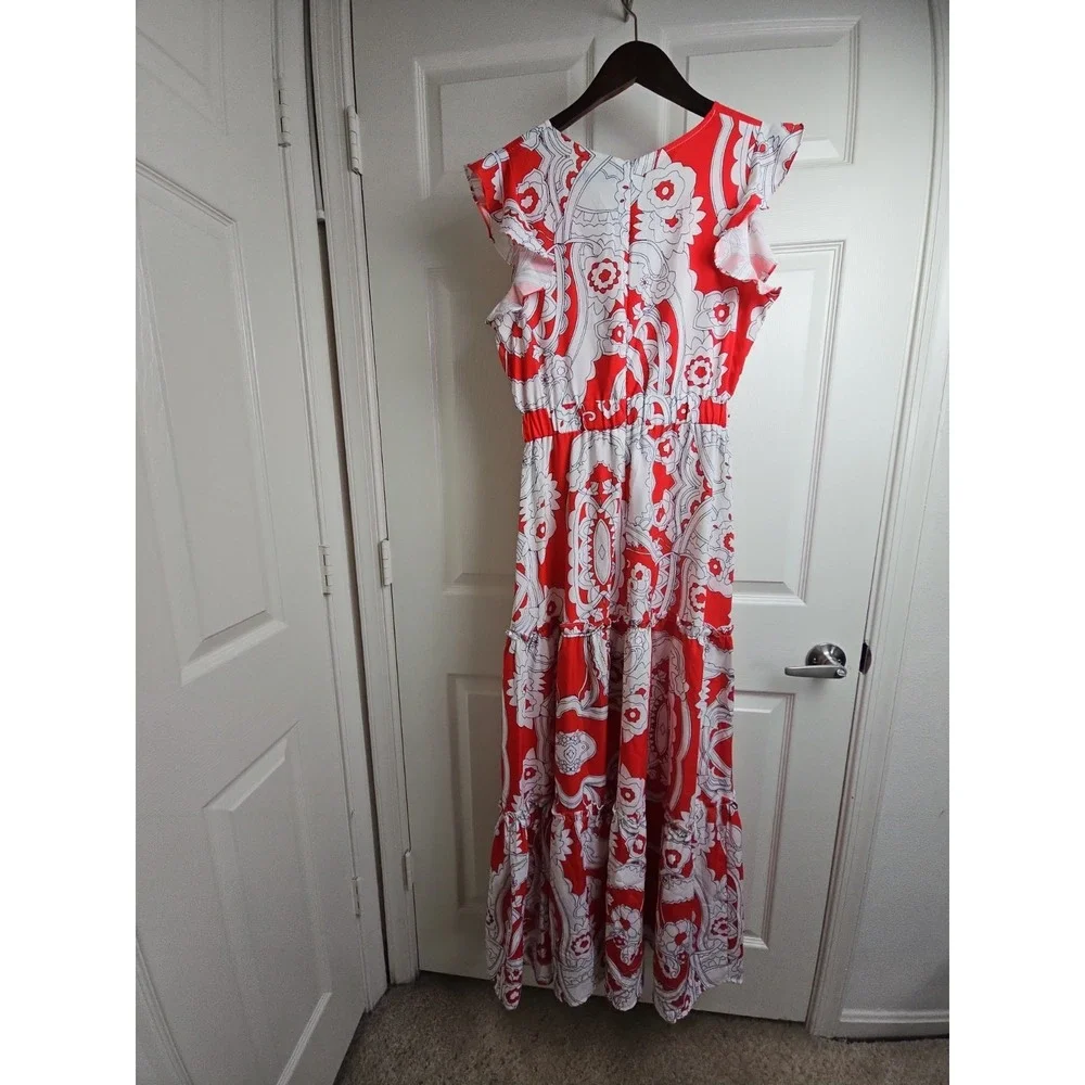 Women's Sofia's Floral Full Length Maxi Dress Size Large Red And White